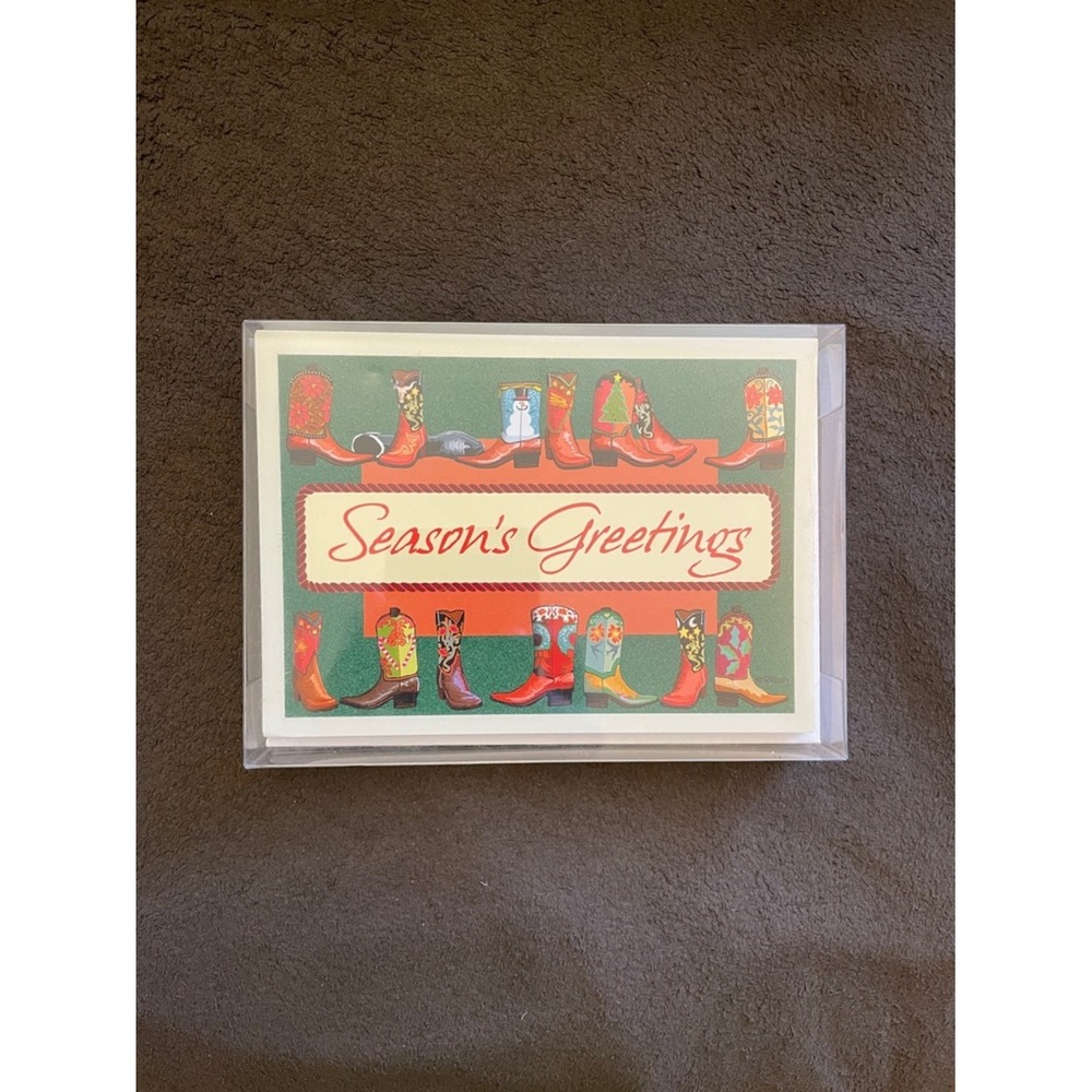 Season's Greetings Western Cowboy Boot Holiday Card Set